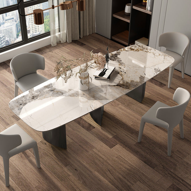Monolith Sintered Stone Dining Table and 6 Chair Set with Sculptural Pedestal Base - Greenora Living