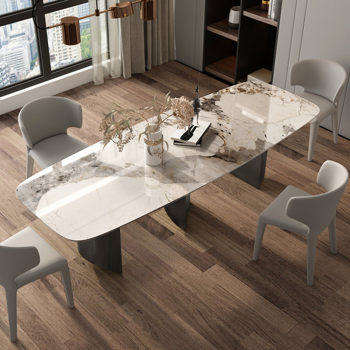 Monolith Sintered Stone Dining Table and 6 Chair Set with Sculptural Pedestal Base - Greenora Living
