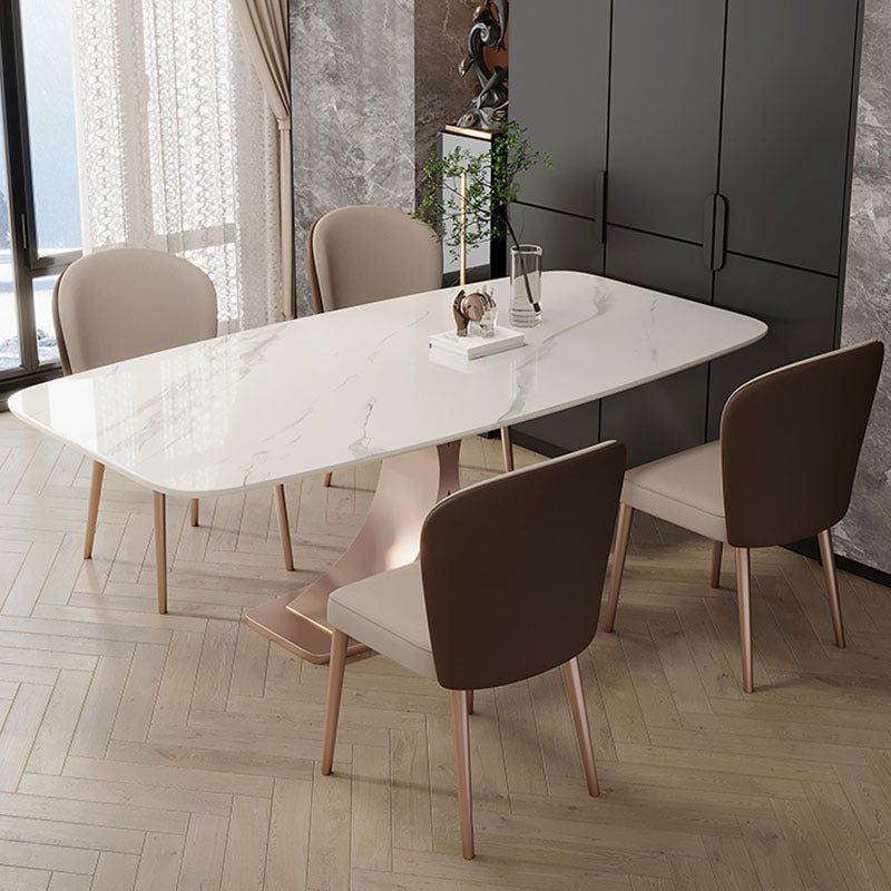 Ivory Stone Dining Table & 6 Chair Set with Sculptural Pedestal Base - Greenora Living