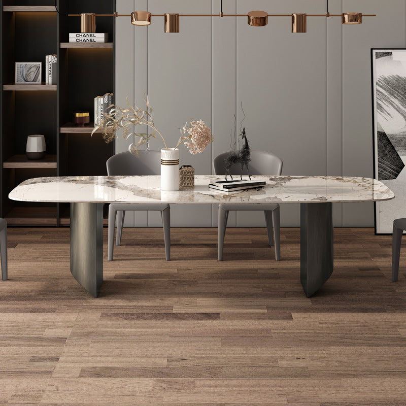 Monolith Sintered Stone Dining Table and 6 Chair Set with Sculptural Pedestal Base - Greenora Living