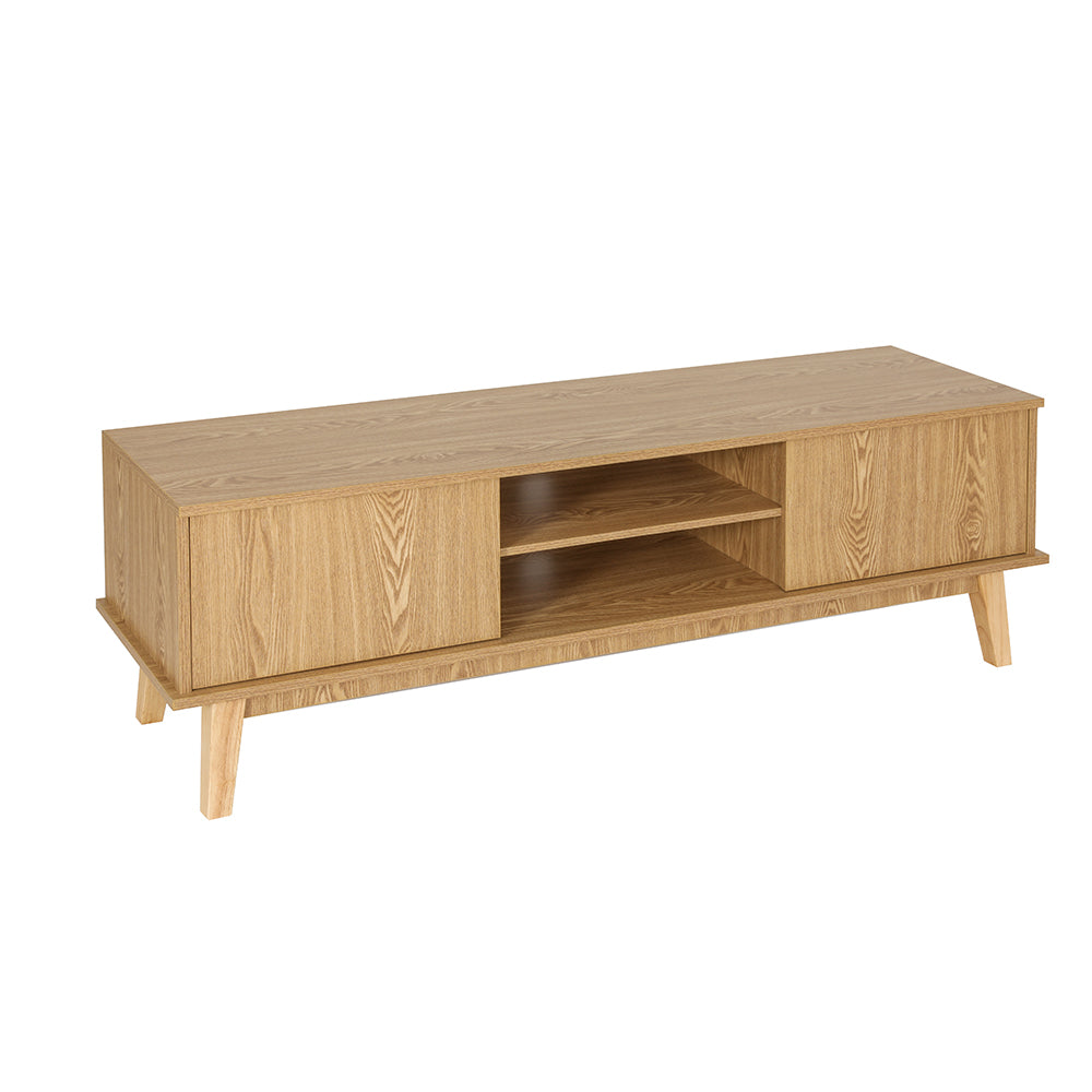 Refined Pine TV Entertainment Unit – 2 Deep Cabinets & Tempered Glass Shelf | 140cm - Greenora Living