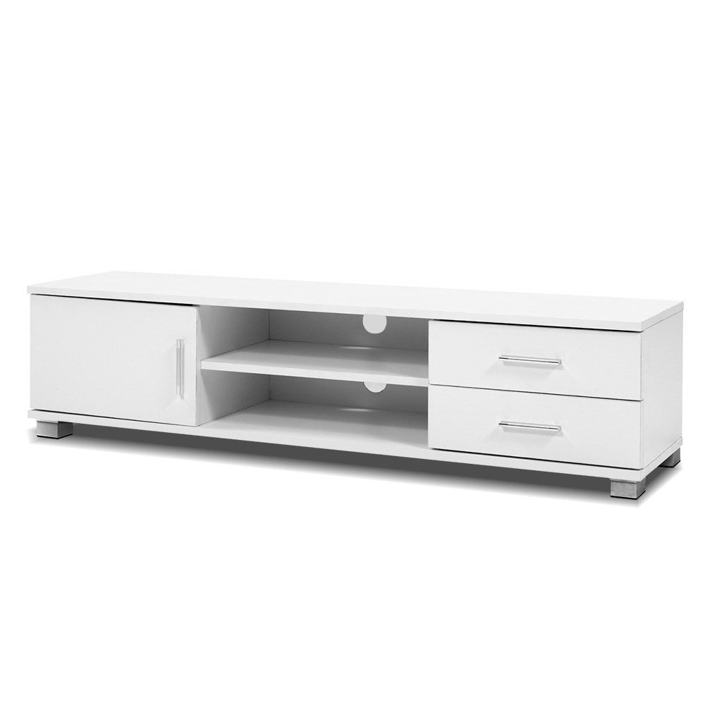 Dylan White TV Entertainment Unit – 1 Cabinet, 2 Drawers, 2 Open Shelves & Aluminium Handles | Melamine | 120cm - Greenora Living