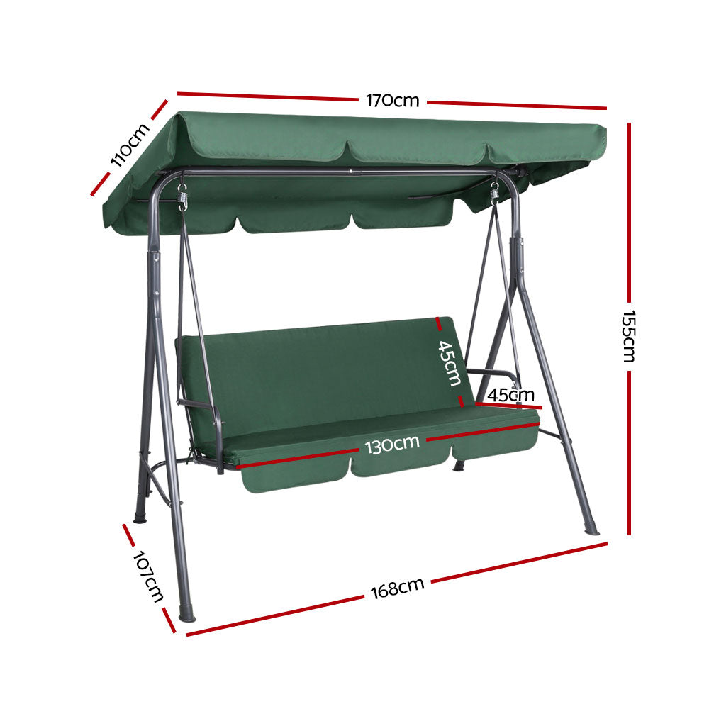 3-Seater Outdoor Swing Chair with Adjustable UV Canopy – Dark Green - Greenora Living