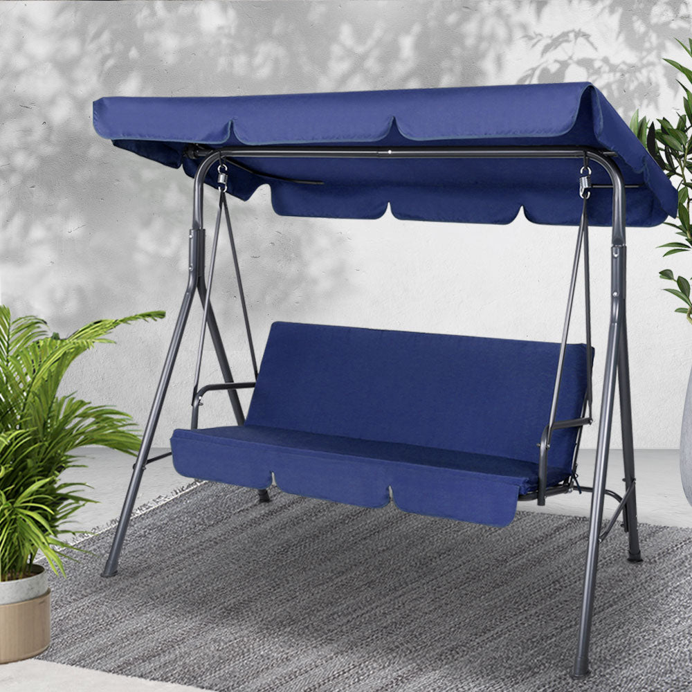 3-Seater Outdoor Swing Chair with Adjustable UV Canopy – Navy Blue - Greenora Living