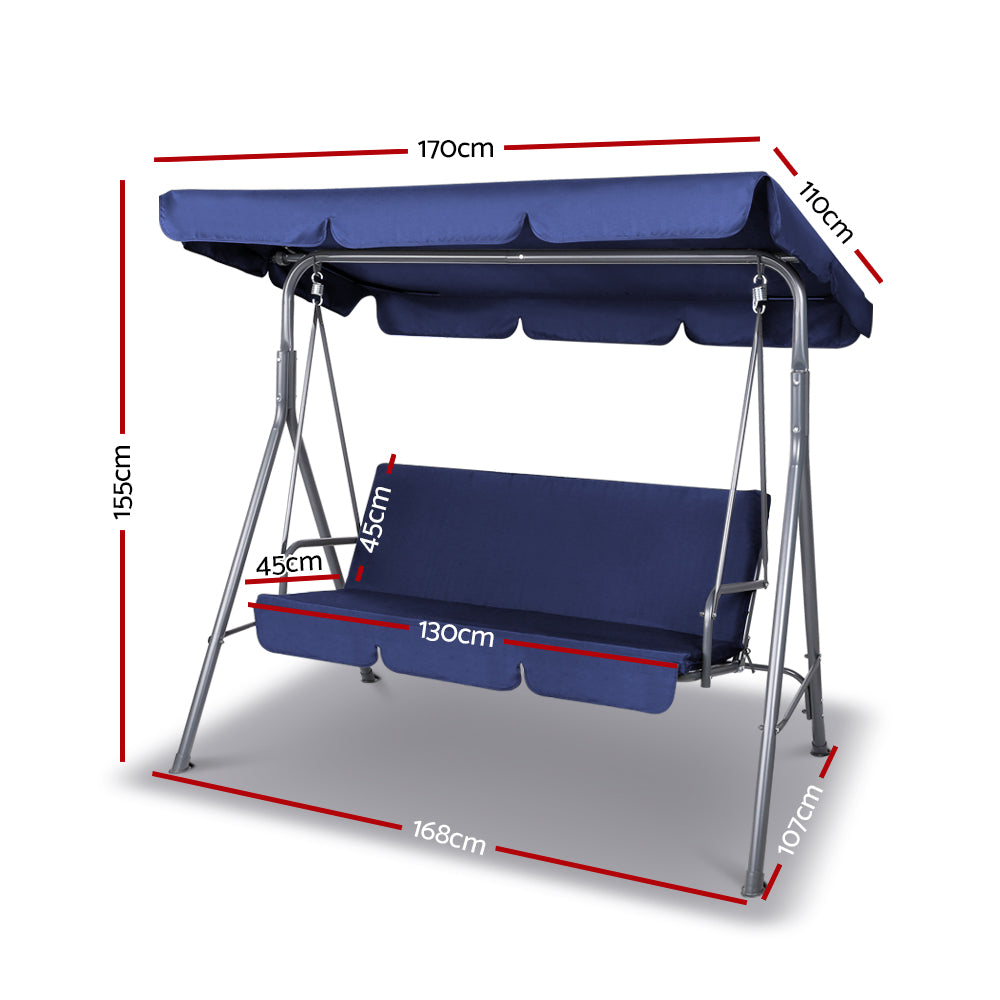 3-Seater Outdoor Swing Chair with Adjustable UV Canopy – Navy Blue - Greenora Living