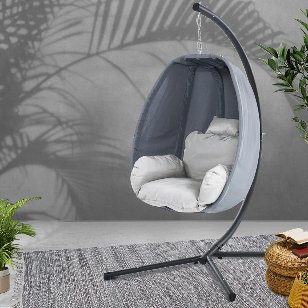 Hanging Egg Pod Swing Chair with 360° Rotation & UV Canopy – Grey - Greenora Living