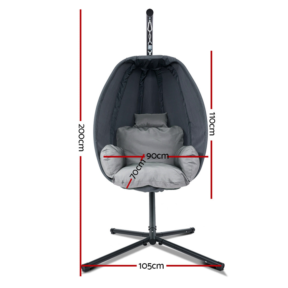 Hanging Egg Pod Swing Chair with 360° Rotation & UV Canopy – Grey - Greenora Living