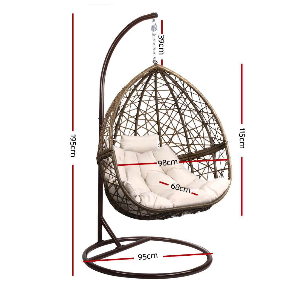 Latte Rattan Hanging Egg Pod Chair with Stand – 100% Hand-Woven Wicker | 360° Swivel | Cushion Included | 150kg - Greenora Living