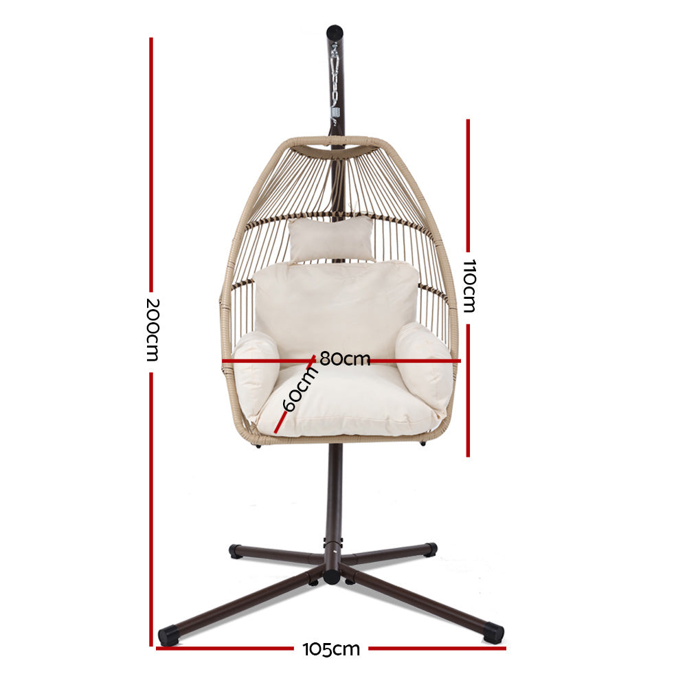 Latte Cocoon Hanging Egg Pod Chair with Stand – 100% Hand-Woven Wicker | 360° Swivel | 150kg - Greenora Living