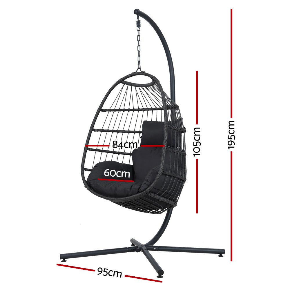 Storm Grey Hanging Egg Pod Chair with Stand – 100% Hand-Woven Wicker | 360° Swivel | 150kg - Greenora Living
