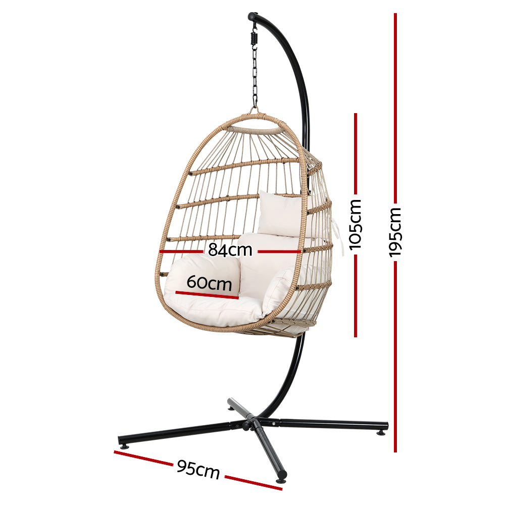 Sunshine Yellow Foldable Hanging Egg Pod Chair with Stand – Hand-Woven Resin Wicker | Fixed Rope | 150kg - Greenora Living