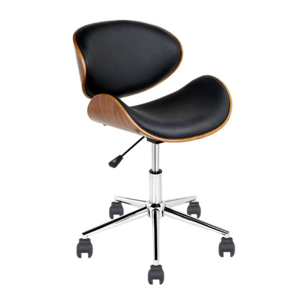 Retro Wooden Office Chair – PU Leather Winged Back | TUV Gas Lift | 360° Swivel | Black & Brown - Greenora Living