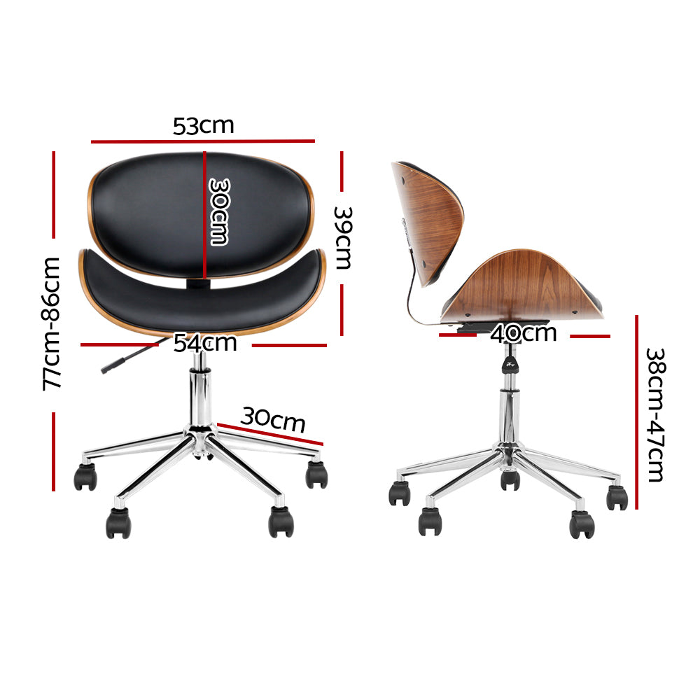 Retro Wooden Office Chair – PU Leather Winged Back | TUV Gas Lift | 360° Swivel | Black & Brown - Greenora Living