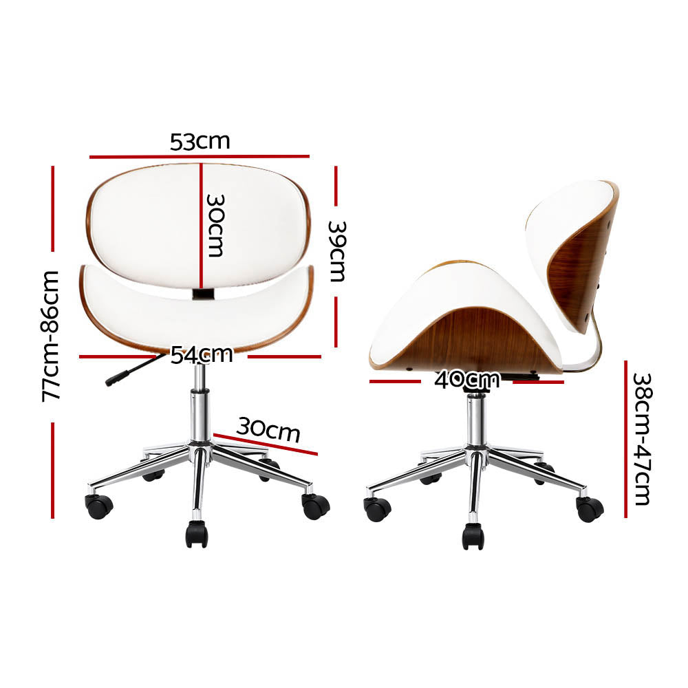 Retro Wooden Office Chair – PU Leather Winged Back | TUV Gas Lift | 360° Swivel | White & Brown - Greenora Living