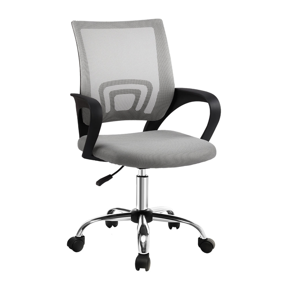 Mid-Back Mesh Office Chair – Built-In Lumbar Support | Chrome Base | Height Adjustable | Grey - Greenora Living