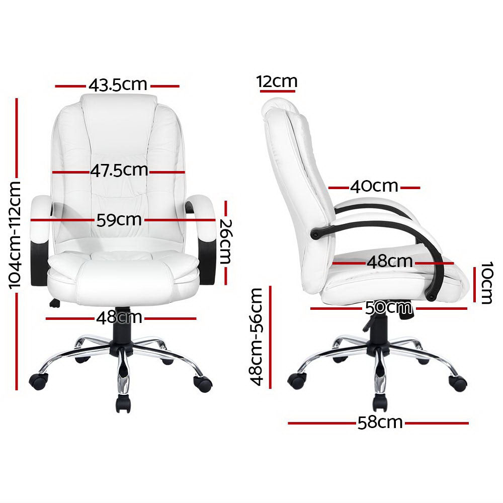 Executive High-Back Office Chair – PU Leather | Padded Headrest & Armrests | Tilt & Swivel | 120kg | White - Greenora Living