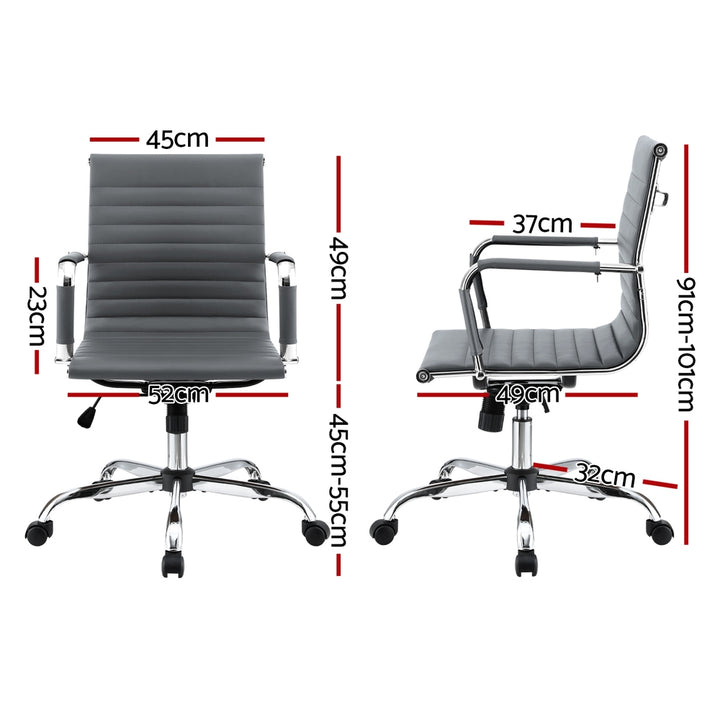 Mid-Back PU Leather Office Chair – Built-In Accessory Rack | Tilt &amp; Swivel | Chrome Base | Grey - Greenora Living