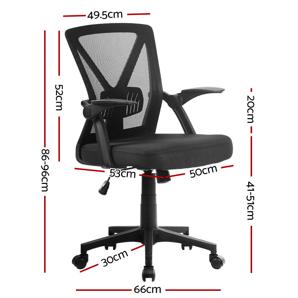 Mid-Back Mesh Office Chair – Adjustable Lumbar Support | Flip-Up Armrests | Tilt & Swivel | Black - Greenora Living