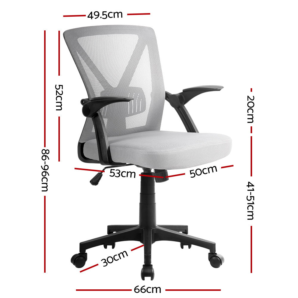 Mid-Back Mesh Office Chair – Adjustable Lumbar Support | Flip-Up Armrests | Tilt & Swivel | 120kg | Grey - Greenora Living