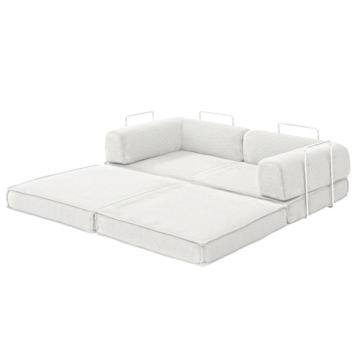 Corduroy Fold 2-Seater Convertible Sofa Bed with Steel Frame in Beige - Greenora Living