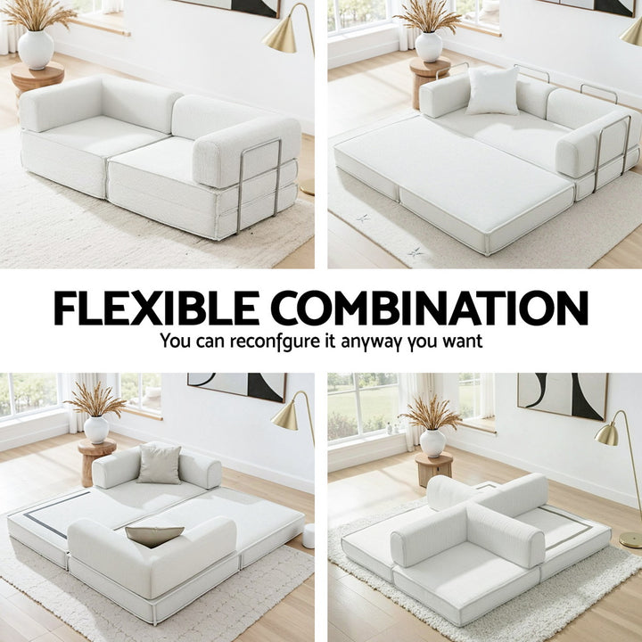 Corduroy Fold 2-Seater Convertible Sofa Bed with Steel Frame in Beige - Greenora Living