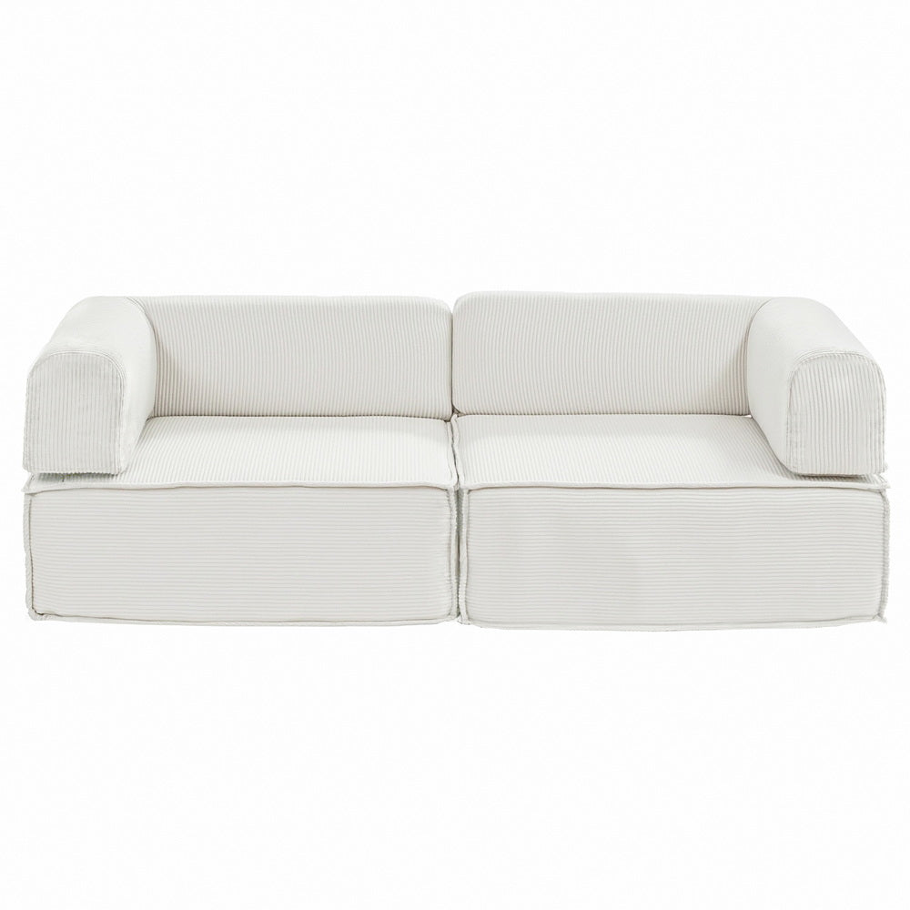 Corduroy Fold 2-Seater Convertible Sofa Bed with Steel Frame in Beige - Greenora Living