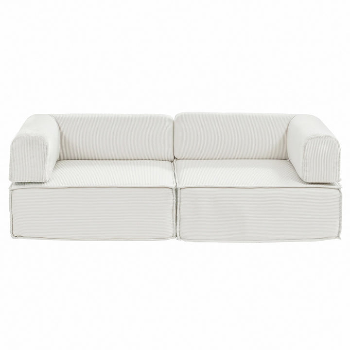 Corduroy Fold 2-Seater Convertible Sofa Bed with Steel Frame in Beige - Greenora Living