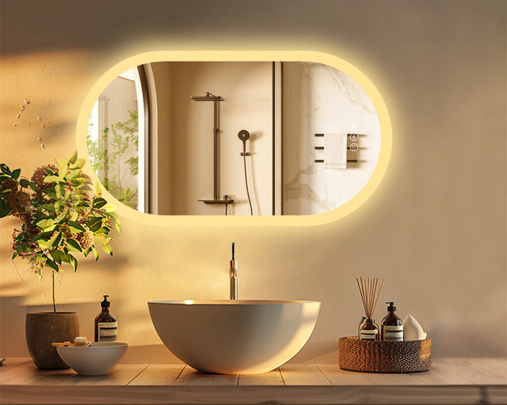 Oval LED Bathroom Mirror – Anti-Fog Dimmable 3 Colour Modes 800x500mm - Greenora Living