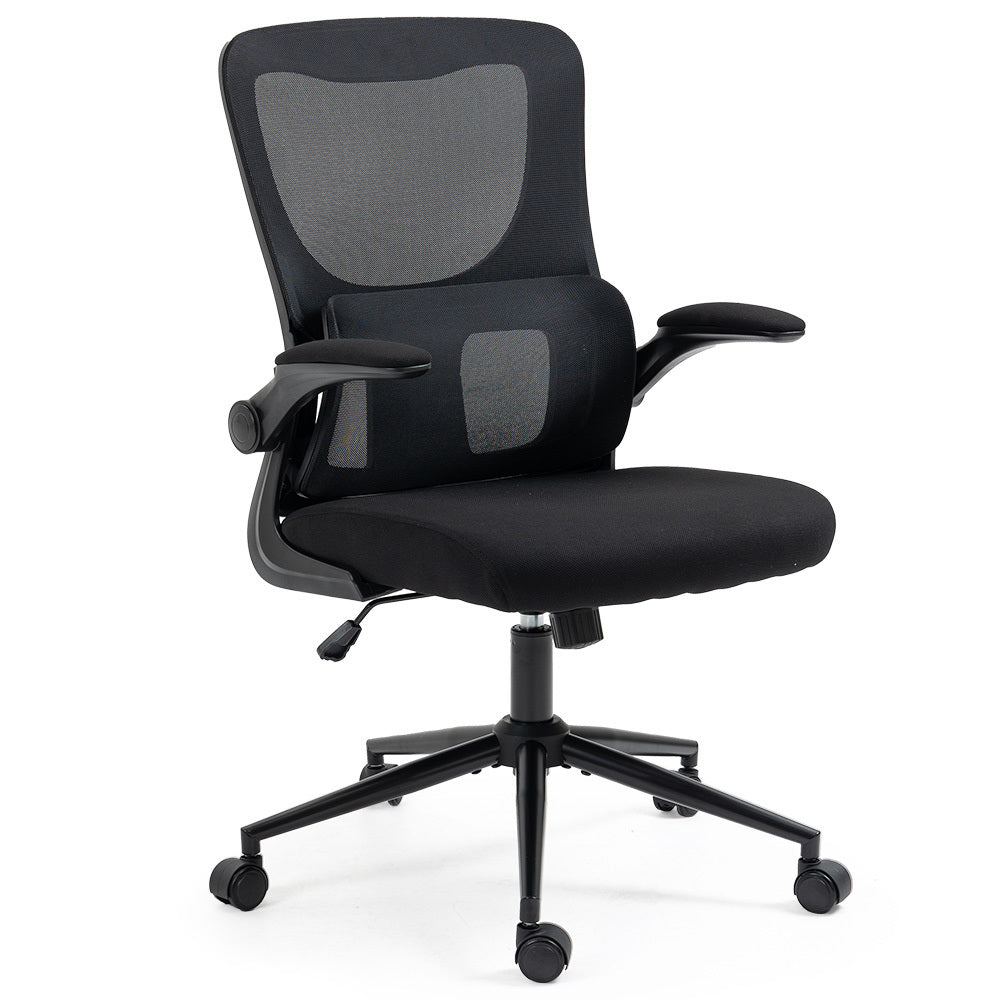 Ergonomic Mesh Office Chair – Lumbar Support & Retractable Armrests | SGS Gas Lift | 120kg | Black - Greenora Living