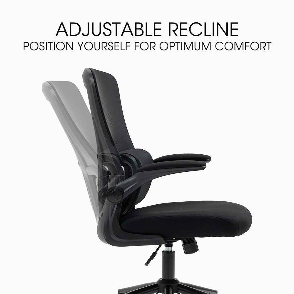 Ergonomic Mesh Office Chair – Lumbar Support & Retractable Armrests | SGS Gas Lift | 120kg | Black - Greenora Living