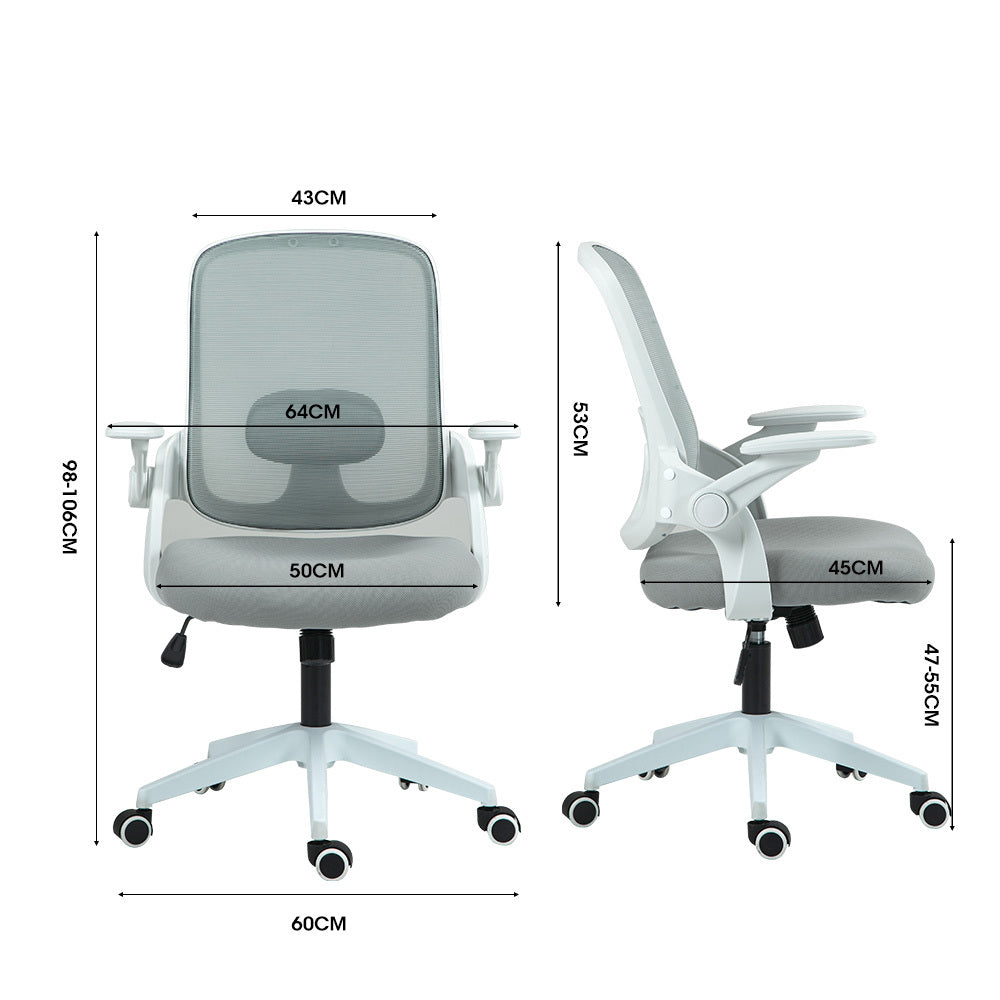 Ergonomic Mesh Office Chair – Adjustable Armrests & Recline | SGS Gas Lift | 120kg | Grey & White - Greenora Living