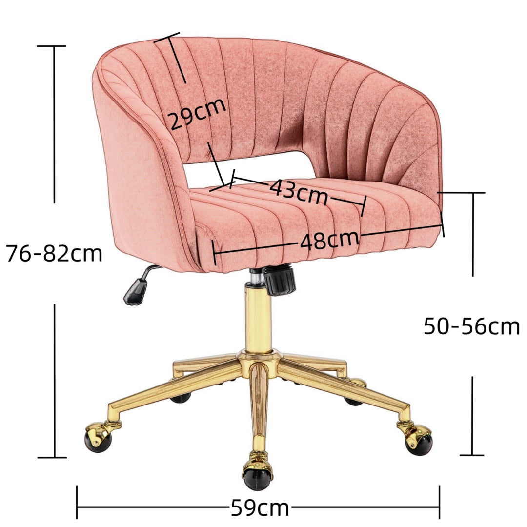 Velvet Office Chair with Ergonomic Hollow Back, Gold Base &amp; Silent Wheels | Rose - Greenora Living