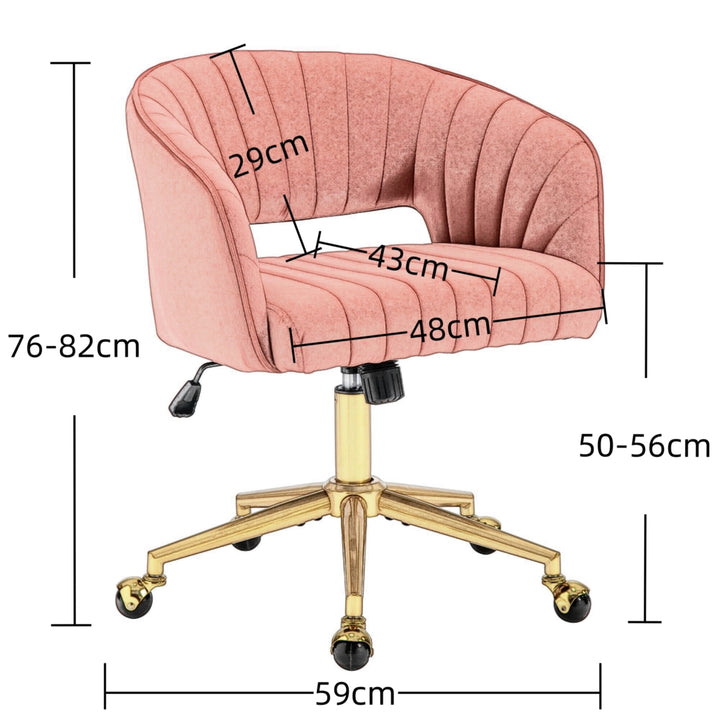 Velvet Office Chair with Ergonomic Hollow Back, Gold Base &amp; Silent Wheels | Rose - Greenora Living
