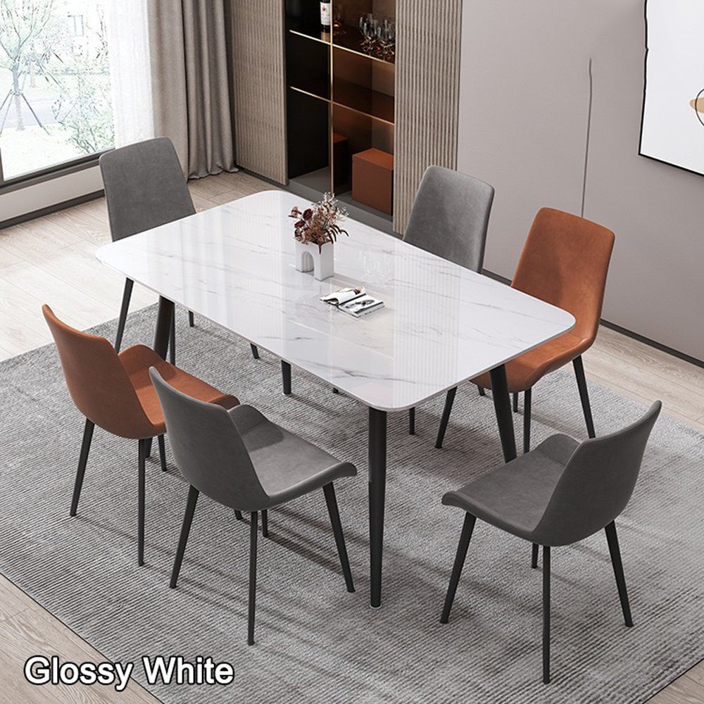 Carrara Minimalist Marble-Look Dining Table – 120x60cm Glossy White & Carbon Steel Legs - Greenora Living
