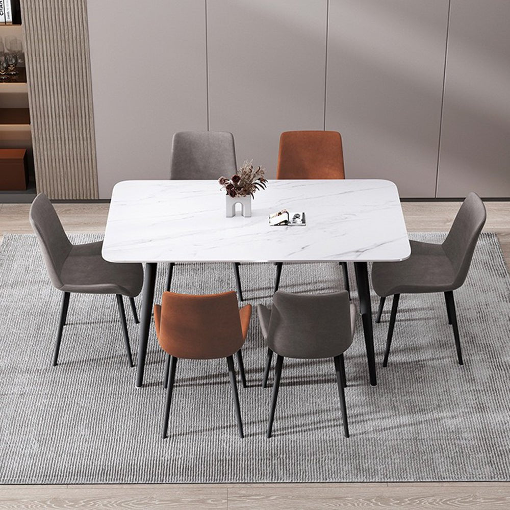Carrara Minimalist Marble-Look Dining Table – 120x60cm Glossy White &amp; Carbon Steel Legs - Greenora Living