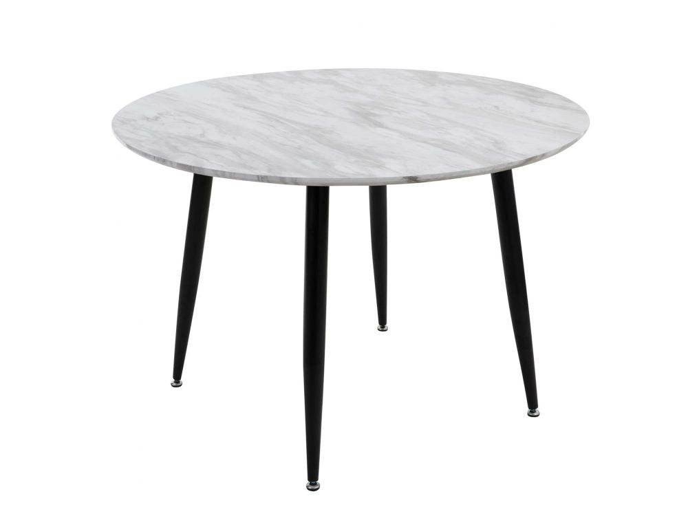 Round Marble-Effect Dining Table – White Top & Metal Frame | Seats 4 - Greenora Living