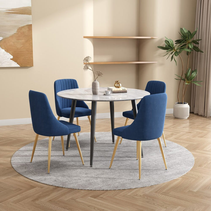 Round Marble-Effect Dining Table – White Top &amp; Metal Frame | Seats 4 - Greenora Living