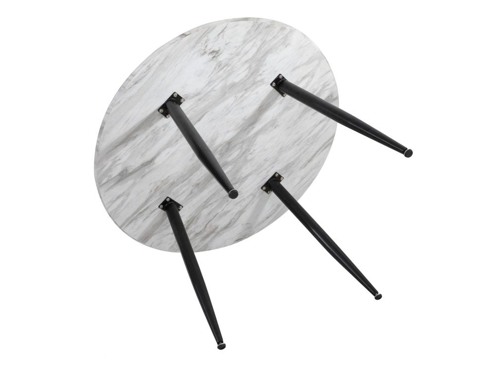 Round Marble-Effect Dining Table – White Top &amp; Metal Frame | Seats 4 - Greenora Living