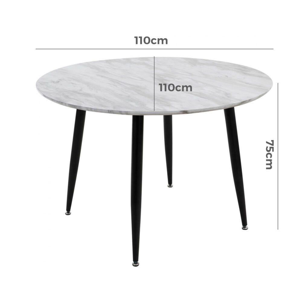 Round Marble-Effect Dining Table – White Top &amp; Metal Frame | Seats 4 - Greenora Living