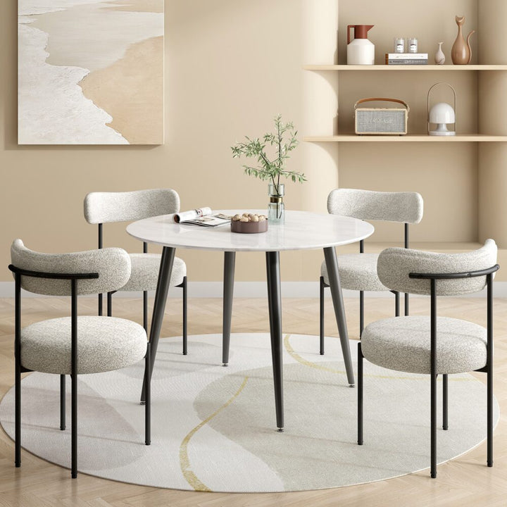 Round Marble-Effect Dining Table – White Top &amp; Metal Frame | Seats 4 - Greenora Living