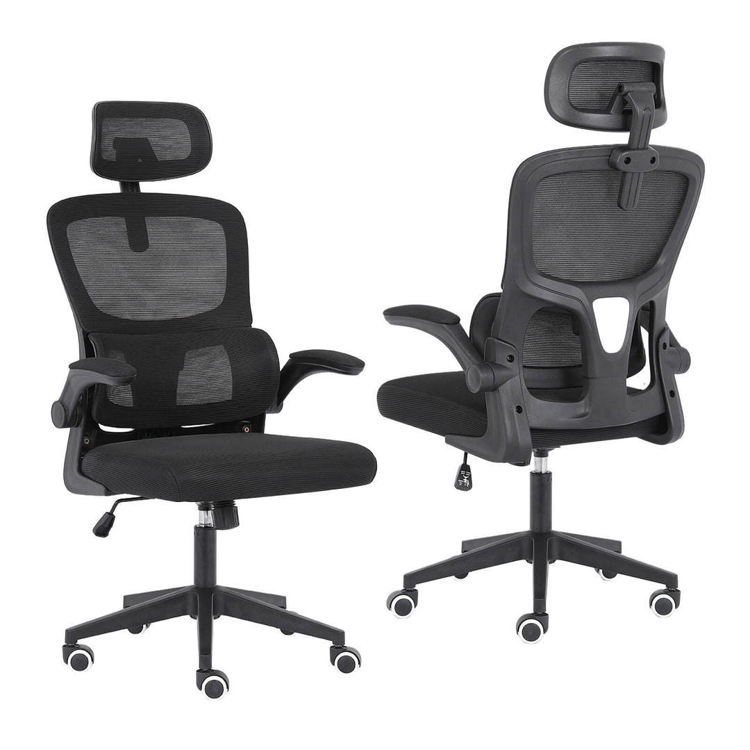 Ergonomic Mesh Office Chair – Adjustable Headrest & Lumbar Support | Flip-Up Armrests | 120kg | Black - Greenora Living