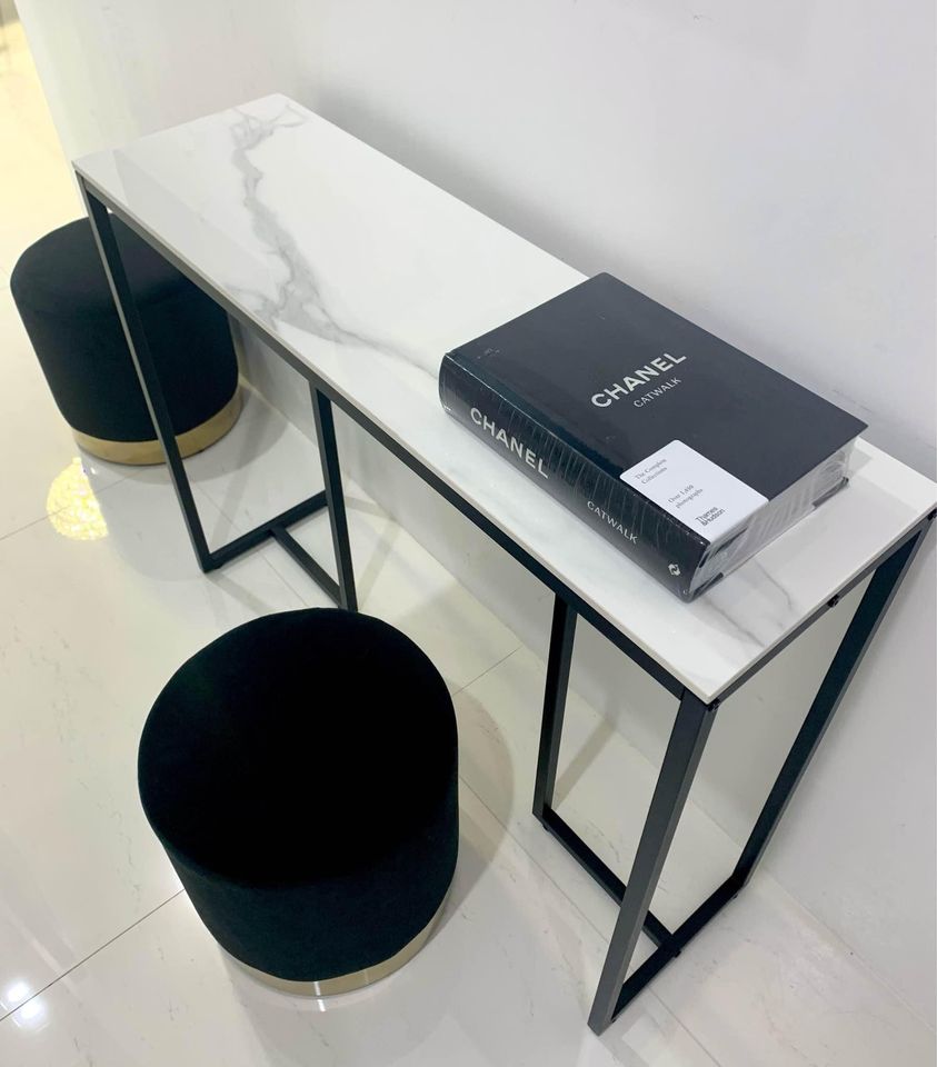 Nero Console Table – Sintered Stone Marble Top, Black Iron Frame &amp; 30kg Capacity | 100cm | Black &amp; White - Greenora Living
