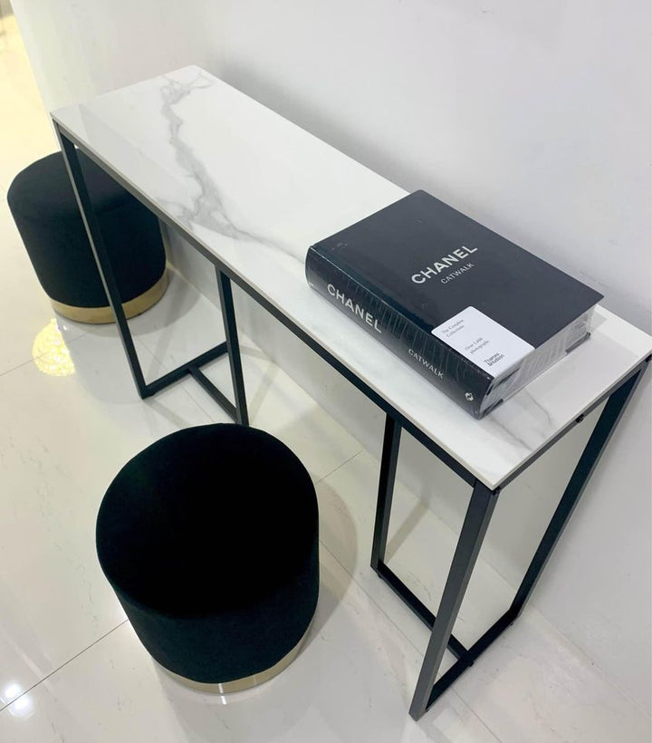 Nero Console Table – Sintered Stone Marble Top, Black Iron Frame &amp; 30kg Capacity | 100cm | Black &amp; White - Greenora Living