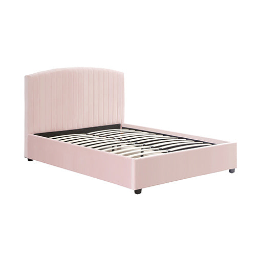 Double Bed Frame – Pink Velvet Upholstery, Quilted High Headboard &amp; Upholstered Footboard - Greenora Living