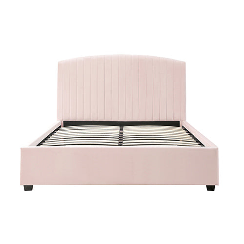 Double Bed Frame – Pink Velvet Upholstery, Quilted High Headboard &amp; Upholstered Footboard - Greenora Living