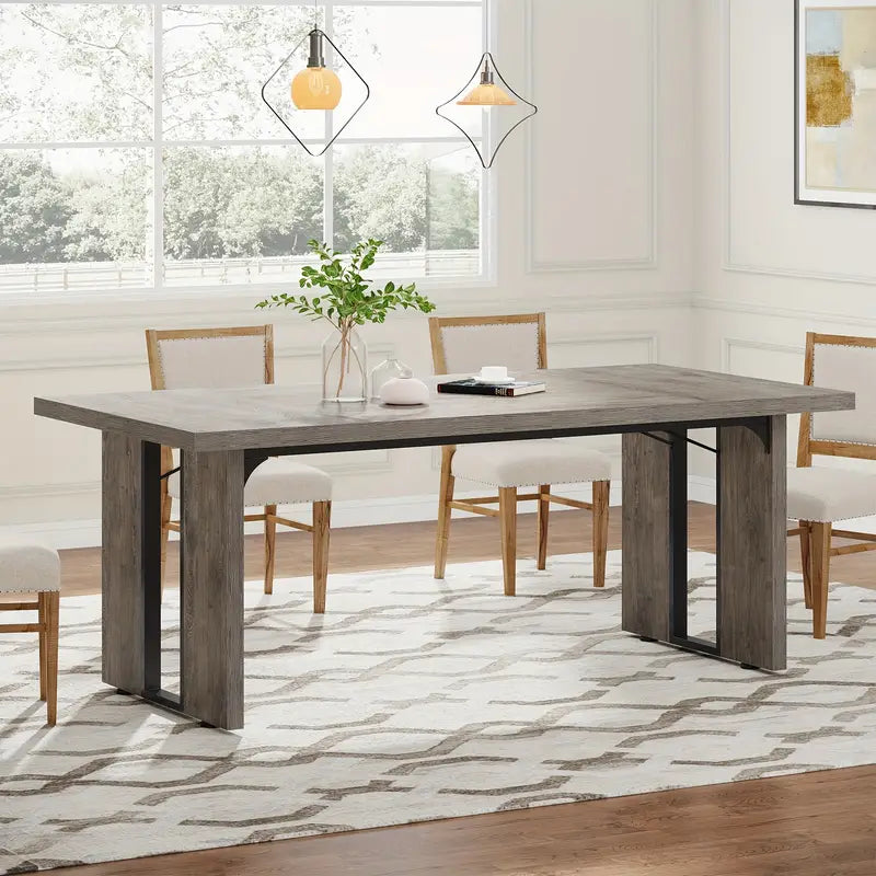 180cm Rustic Farmhouse Dining Table | Vintage Grey Wood Finish | Seats ...