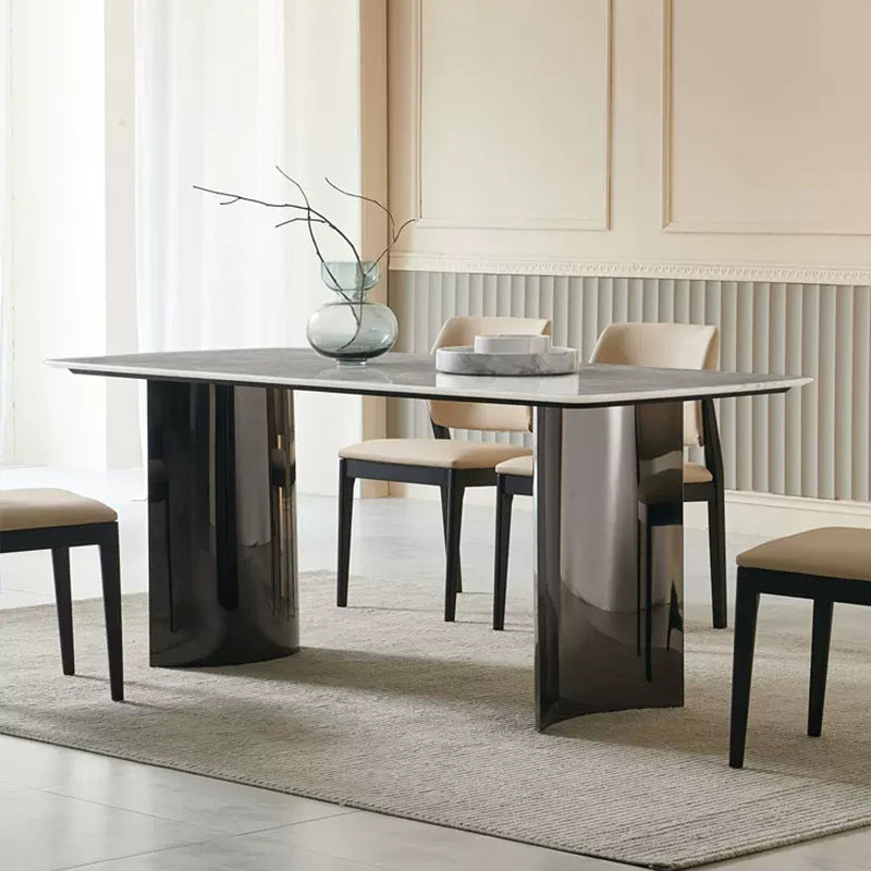 Marble Top Dining Table &amp; 6 Chairs Set with Sculptural Pedestal Base - Greenora Living