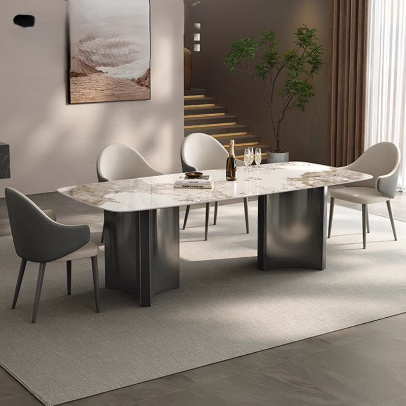Marble Top Dining Table & 6 Chairs Set with Sculptural Pedestal Base - Greenora Living